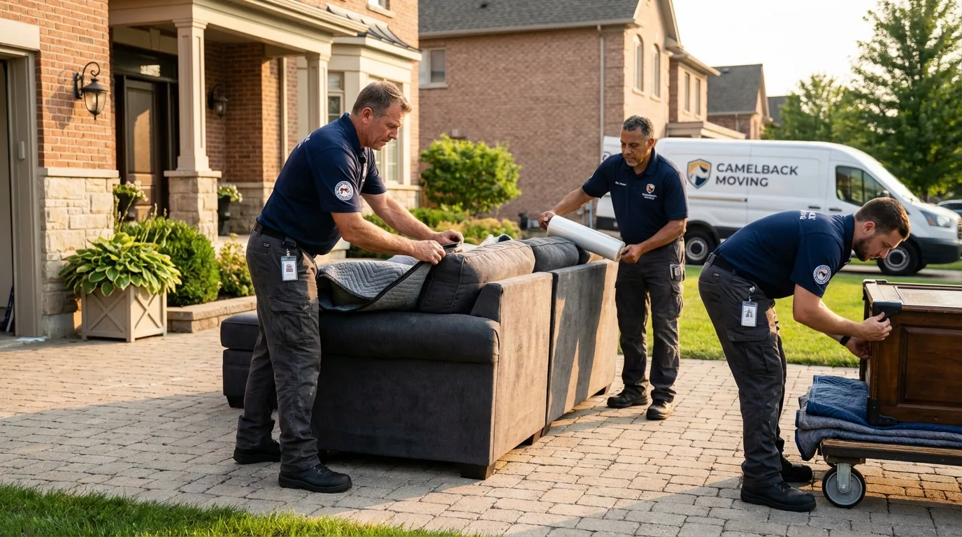 Large estate moving crew wrapping furniture in Camden, NY